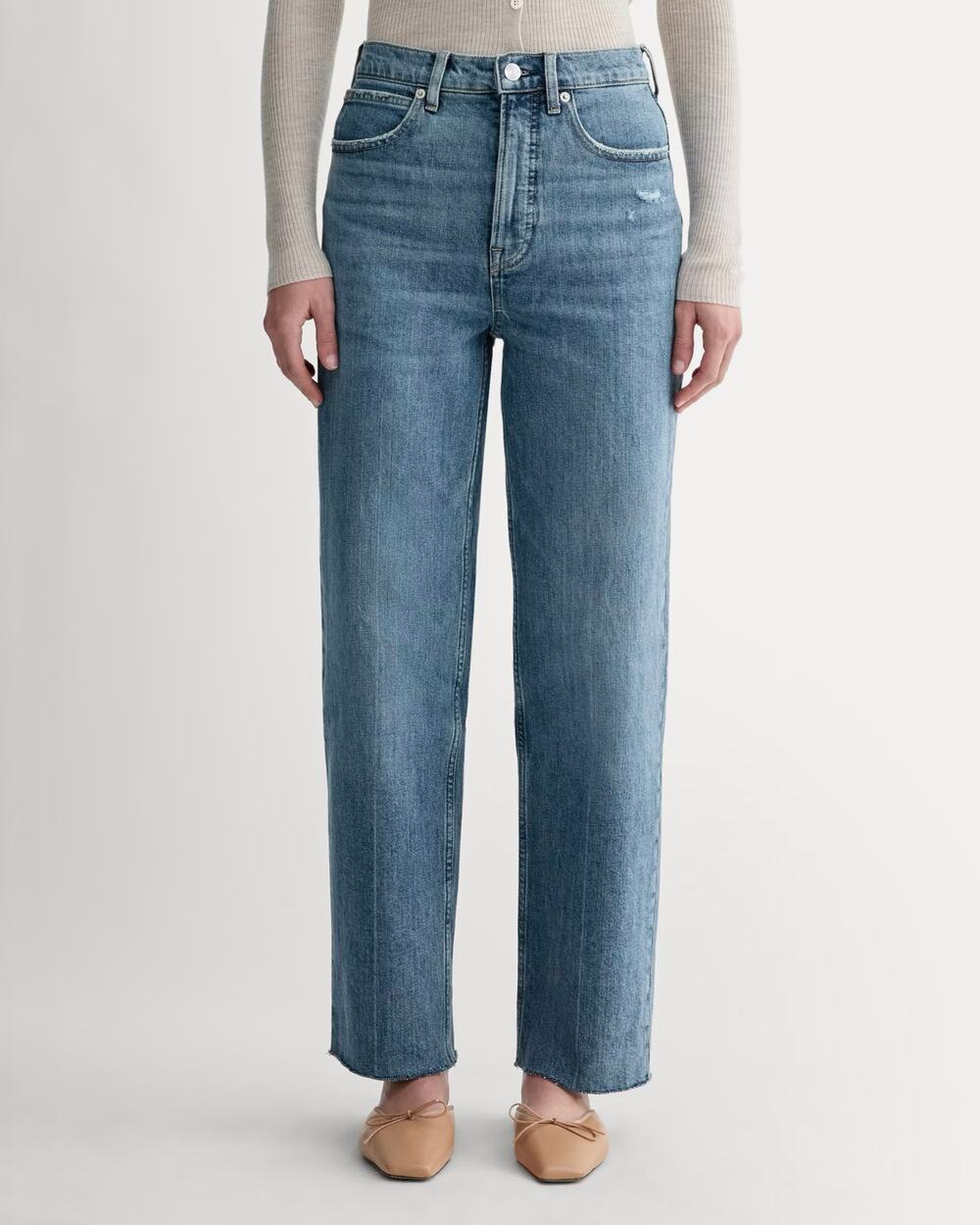 NWOT Everlane The Way-High Jean Straight-Leg Raw-Hem Medium Wash Blue Size 31